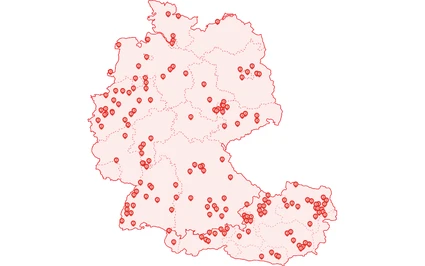 Deutschland- und Österreichkarte mit allen Mietstationen Deutschland- und Österreichkarte mit allen Mietstationen