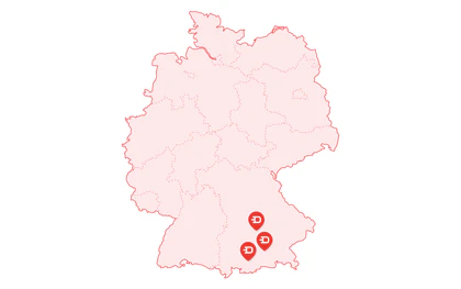 Deutschlandkarte mit Geith & Niggl Mietstandorten in Bayern