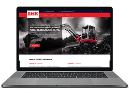 Notebook mit BMK Baumaschinen Website